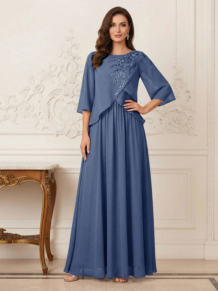 A-Line/Princess Half Sleeves Scoop Floor-Length Mother of the Bride Dresses with Appliques &amp; Sequins