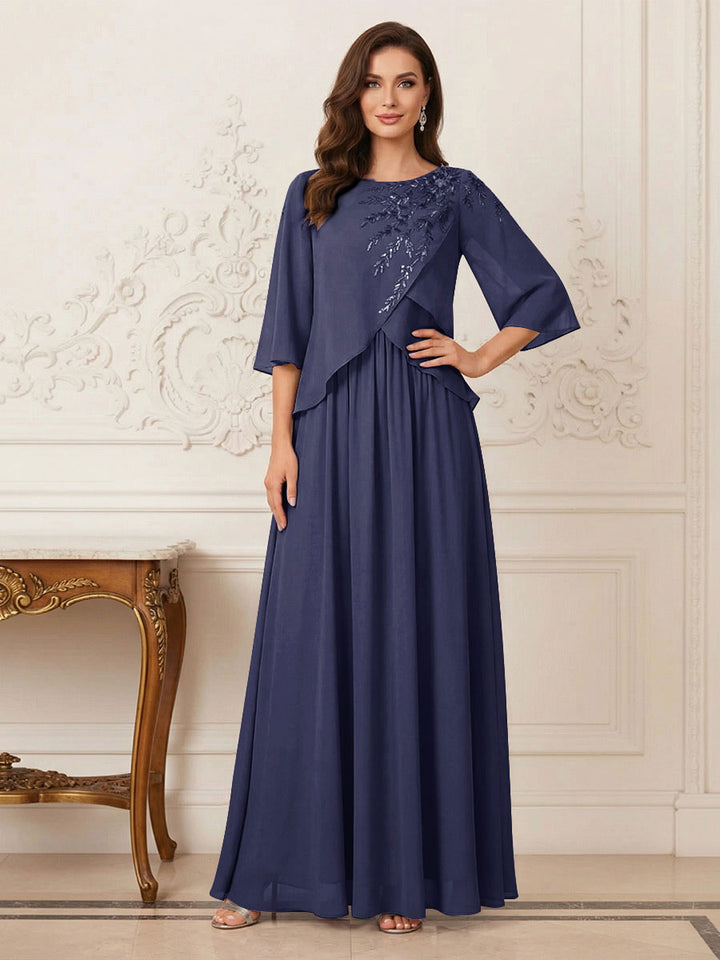 A-Line/Princess Half Sleeves Scoop Floor-Length Mother of the Bride Dresses with Appliques &amp; Sequins