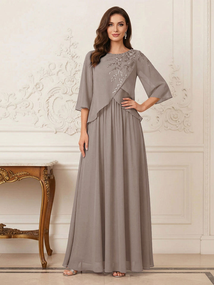 A-Line/Princess Half Sleeves Scoop Floor-Length Mother of the Bride Dresses with Appliques &amp; Sequins