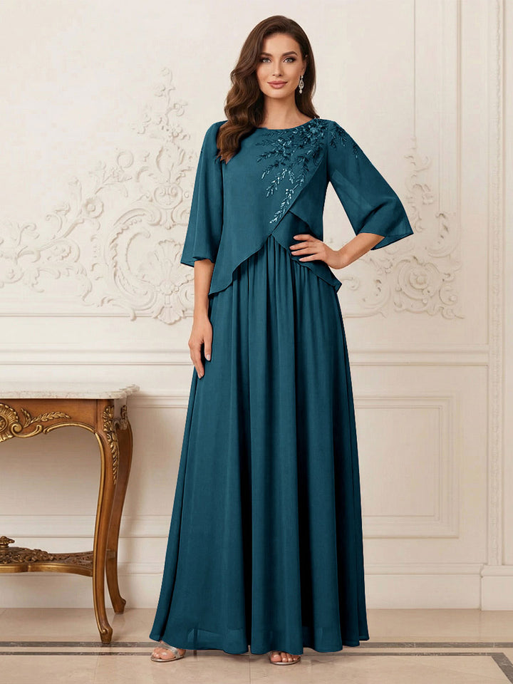 A-Line/Princess Half Sleeves Scoop Floor-Length Mother of the Bride Dresses with Appliques &amp; Sequins