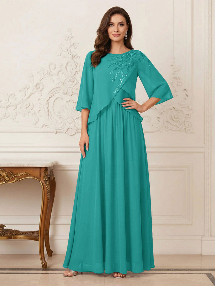 A-Line/Princess Half Sleeves Scoop Floor-Length Mother of the Bride Dresses with Appliques &amp; Sequins
