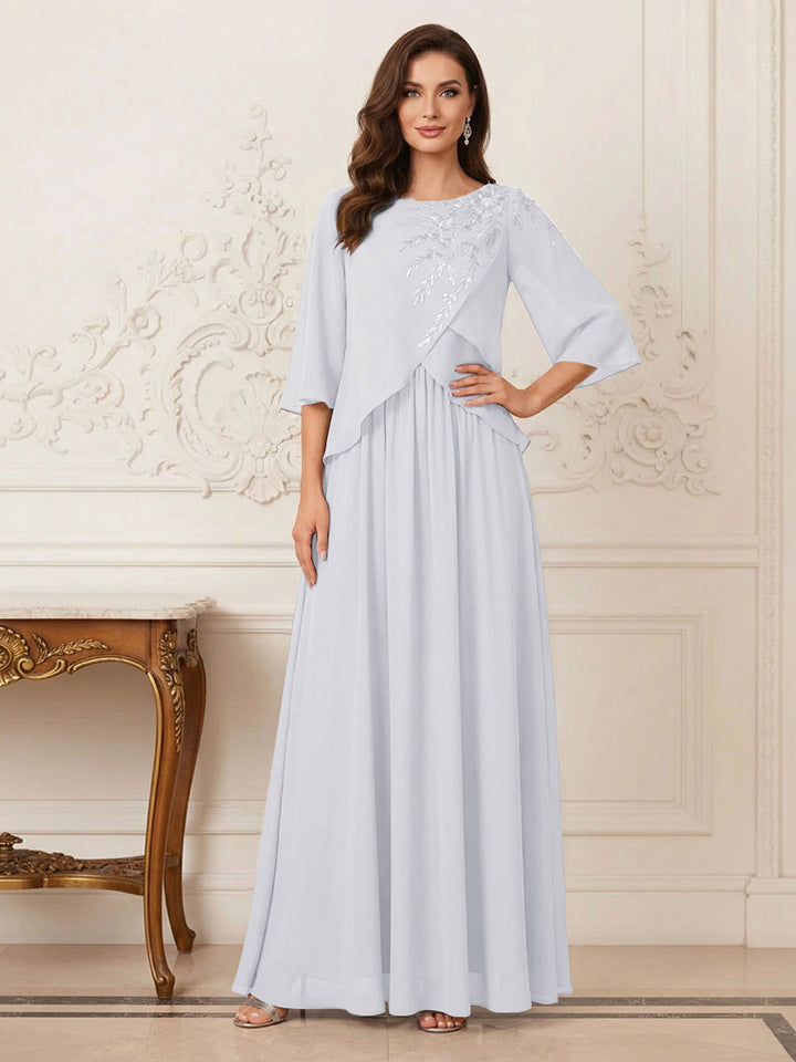 A-Line/Princess Half Sleeves Scoop Floor-Length Mother of the Bride Dresses with Appliques &amp; Sequins