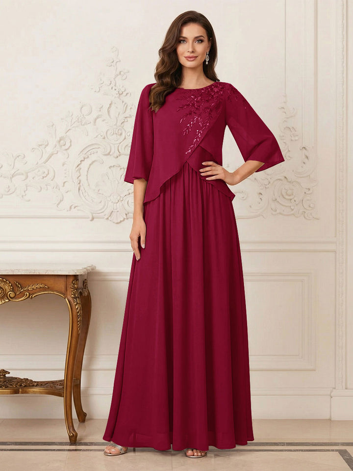 A-Line/Princess Half Sleeves Scoop Floor-Length Mother of the Bride Dresses with Appliques &amp; Sequins