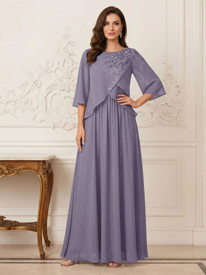 A-Line/Princess Half Sleeves Scoop Floor-Length Mother of the Bride Dresses with Appliques & Sequins