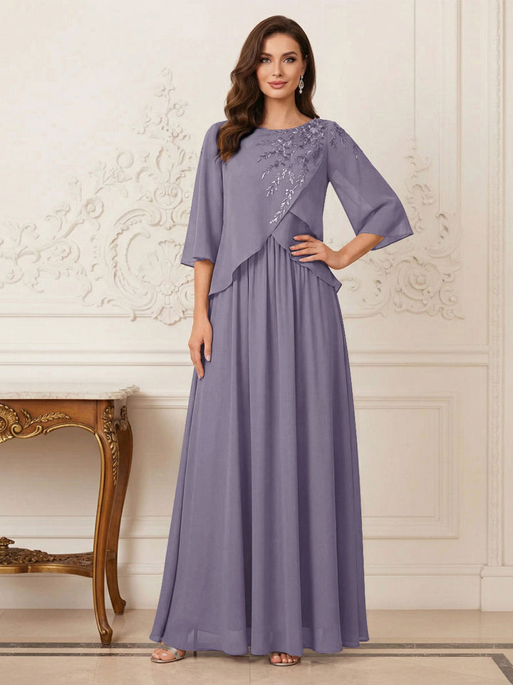 A-Line/Princess Half Sleeves Scoop Floor-Length Mother of the Bride Dresses with Appliques &amp; Sequins