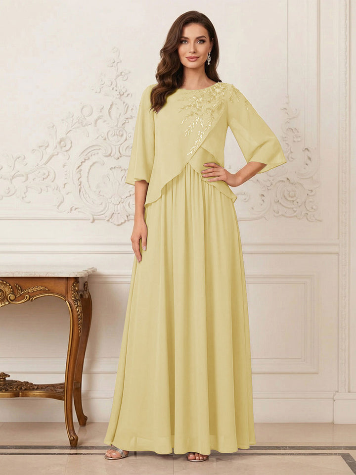 A-Line/Princess Half Sleeves Scoop Floor-Length Mother of the Bride Dresses with Appliques &amp; Sequins