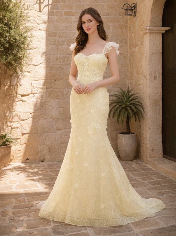 Trumpet/Mermaid Sweetheart Sleeveless Long Prom Dresses with Appliques & 3D Flowers