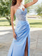 Sheath/Column Sweetheart Sleeveless Long Prom Dresses with Appliques & Split Side