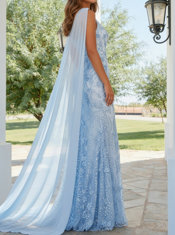 Trumpet/Mermaid One-Shoulder Sleeveless Long Prom Dresses with Appliques &amp; Split Side