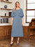 A-Line/Princess Scoop Half Sleeves Tea-Length Ruched Mother of the Bride with Beading & Cape
