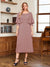 A-Line/Princess Scoop Half Sleeves Tea-Length Ruched Mother of the Bride with Beading & Cape
