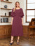 A-Line/Princess Scoop Half Sleeves Tea-Length Ruched Mother of the Bride with Beading & Cape