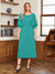 A-Line/Princess Scoop Half Sleeves Tea-Length Ruched Mother of the Bride with Beading & Cape