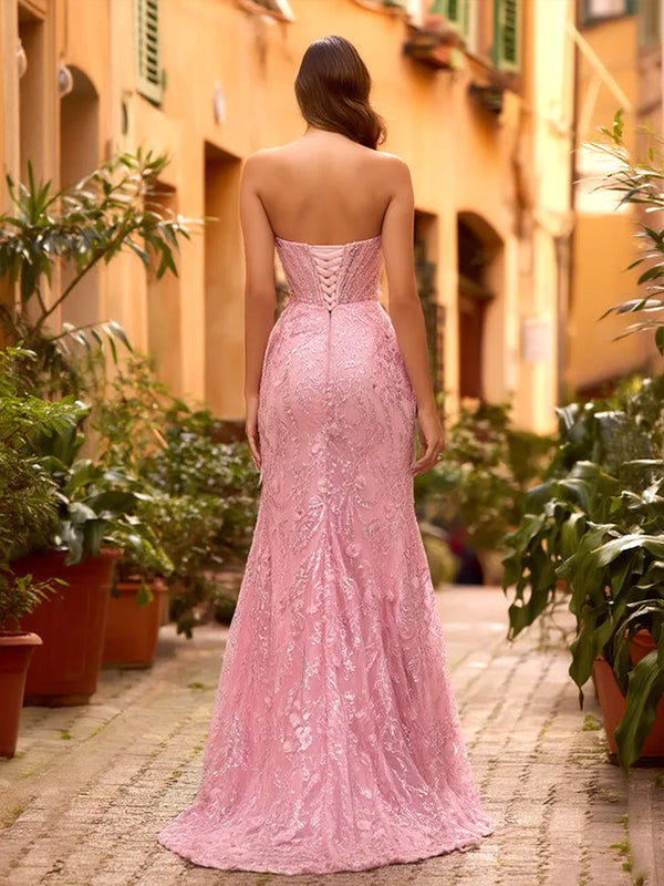 Trumpet/Mermaid Strapless Sweetheart Long Prom Dresses with Split Side & Beading
