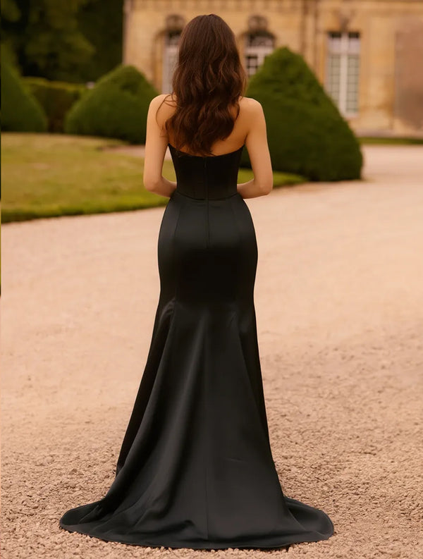 Trumpet/Mermaid Strapless Sweetheart Long Prom Dresses with Split Side & Beading