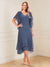 A-Line/Princess Short Sleeves V-Neck Tea-Length Mother of the Bride with Ruffles & Beading