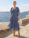 A-Line/Princess Short Sleeves V-Neck Tea-Length Mother of the Bride with Ruffles & Beading