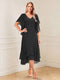 A-Line/Princess Short Sleeves V-Neck Tea-Length Mother of the Bride with Ruffles & Beading