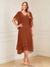 A-Line/Princess Short Sleeves V-Neck Tea-Length Mother of the Bride with Ruffles & Beading