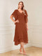 A-Line/Princess Short Sleeves V-Neck Tea-Length Mother of the Bride with Ruffles & Beading
