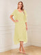A-Line/Princess Short Sleeves V-Neck Tea-Length Mother of the Bride with Ruffles & Beading