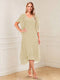 A-Line/Princess Short Sleeves V-Neck Tea-Length Mother of the Bride with Ruffles & Beading