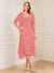 A-Line/Princess Short Sleeves V-Neck Tea-Length Mother of the Bride with Ruffles & Beading
