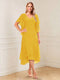 A-Line/Princess Short Sleeves V-Neck Tea-Length Mother of the Bride with Ruffles & Beading