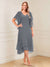 A-Line/Princess Short Sleeves V-Neck Tea-Length Mother of the Bride with Ruffles & Beading
