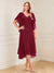 A-Line/Princess Short Sleeves V-Neck Tea-Length Mother of the Bride with Ruffles & Beading