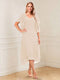 A-Line/Princess Short Sleeves V-Neck Tea-Length Mother of the Bride with Ruffles & Beading