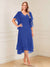 A-Line/Princess Short Sleeves V-Neck Tea-Length Mother of the Bride with Ruffles & Beading
