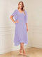 A-Line/Princess Short Sleeves V-Neck Tea-Length Mother of the Bride with Ruffles & Beading