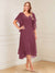 A-Line/Princess Short Sleeves V-Neck Tea-Length Mother of the Bride with Ruffles & Beading