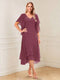 A-Line/Princess Short Sleeves V-Neck Tea-Length Mother of the Bride with Ruffles & Beading