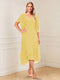 A-Line/Princess Short Sleeves V-Neck Tea-Length Mother of the Bride with Ruffles & Beading