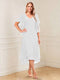 A-Line/Princess Short Sleeves V-Neck Tea-Length Mother of the Bride with Ruffles & Beading