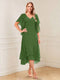 A-Line/Princess Short Sleeves V-Neck Tea-Length Mother of the Bride with Ruffles & Beading