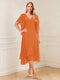 A-Line/Princess Short Sleeves V-Neck Tea-Length Mother of the Bride with Ruffles & Beading