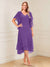 A-Line/Princess Short Sleeves V-Neck Tea-Length Mother of the Bride with Ruffles & Beading