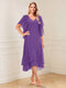 A-Line/Princess Short Sleeves V-Neck Tea-Length Mother of the Bride with Ruffles & Beading