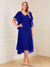 A-Line/Princess Short Sleeves V-Neck Tea-Length Mother of the Bride with Ruffles & Beading
