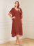 A-Line/Princess Short Sleeves V-Neck Tea-Length Mother of the Bride with Ruffles & Beading