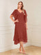 A-Line/Princess Short Sleeves V-Neck Tea-Length Mother of the Bride with Ruffles & Beading