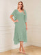 A-Line/Princess Short Sleeves V-Neck Tea-Length Mother of the Bride with Ruffles & Beading