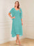 A-Line/Princess Short Sleeves V-Neck Tea-Length Mother of the Bride with Ruffles & Beading