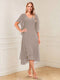 A-Line/Princess Short Sleeves V-Neck Tea-Length Mother of the Bride with Ruffles & Beading