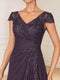 A-Line/Princess Cap Sleeves V-Neck Asymmetrical Mother of the Bride with Sequins &Ruched