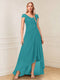 A-Line/Princess Cap Sleeves V-Neck Asymmetrical Mother of the Bride with Sequins &Ruched