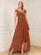 A-Line/Princess Cap Sleeves V-Neck Asymmetrical Mother of the Bride with Sequins &Ruched